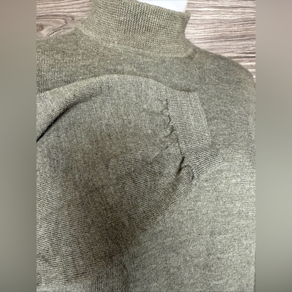 Olive Green/grey Mantles 100% Merino wool Women's Turtleneck Sweater size L - Picture 2 of 5